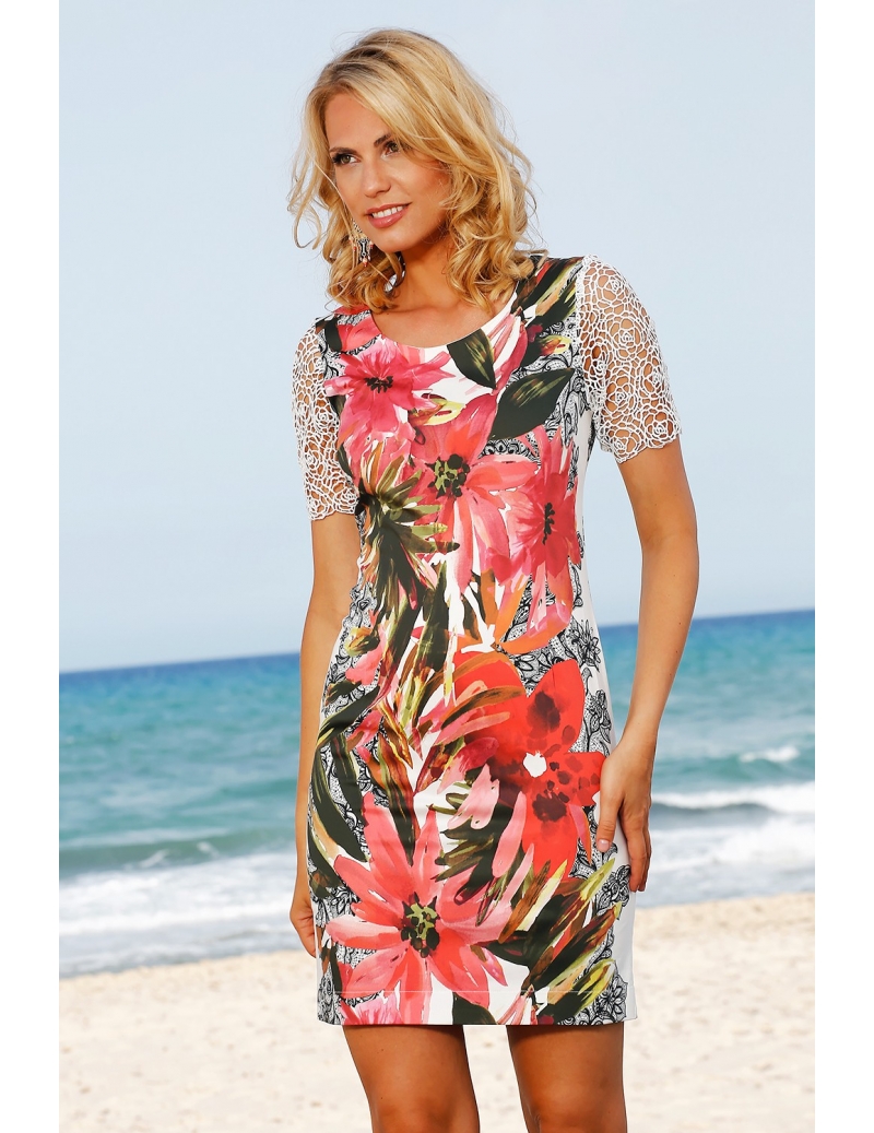 robe droite habillée fleurie manche dentelle lobelia ...