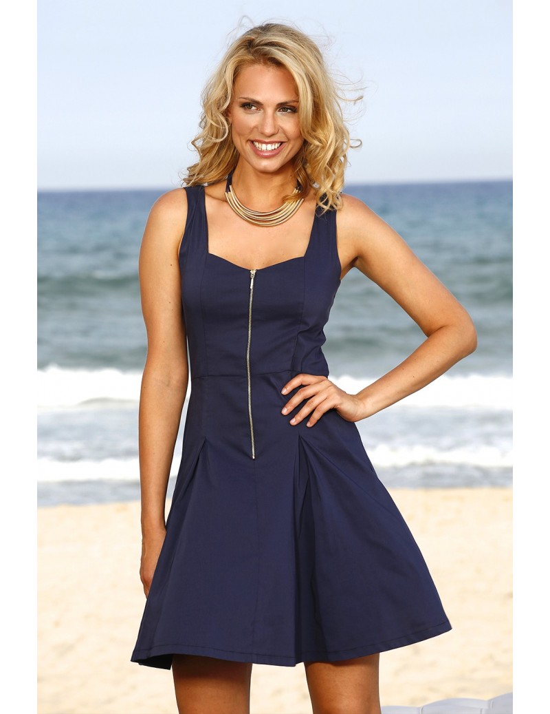robe d'été vaporeuse plissée bleu marine fabric| BLEU D'AZUR