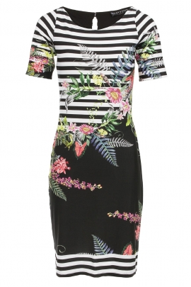 ROBE A MANCHES EN JERSEY IMPRIME EXOTIQUE