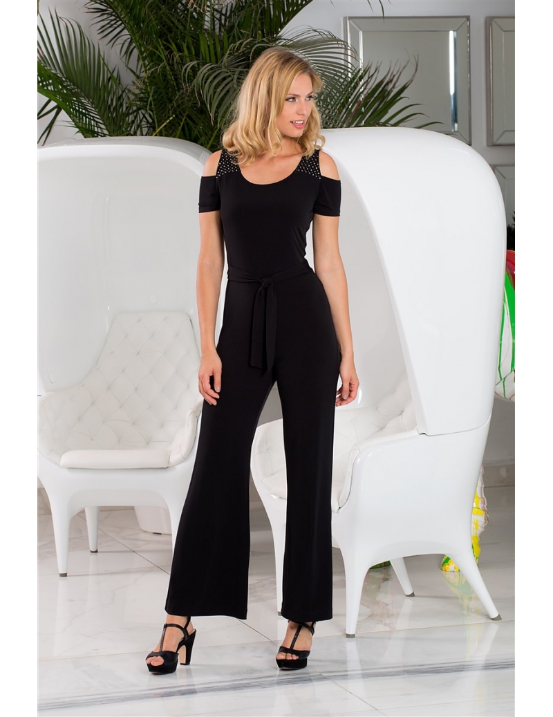 COMBINAISON FEMME FLUIDE NOIRE ÉPAULE DÉNUDÉE MADISON BLEU D