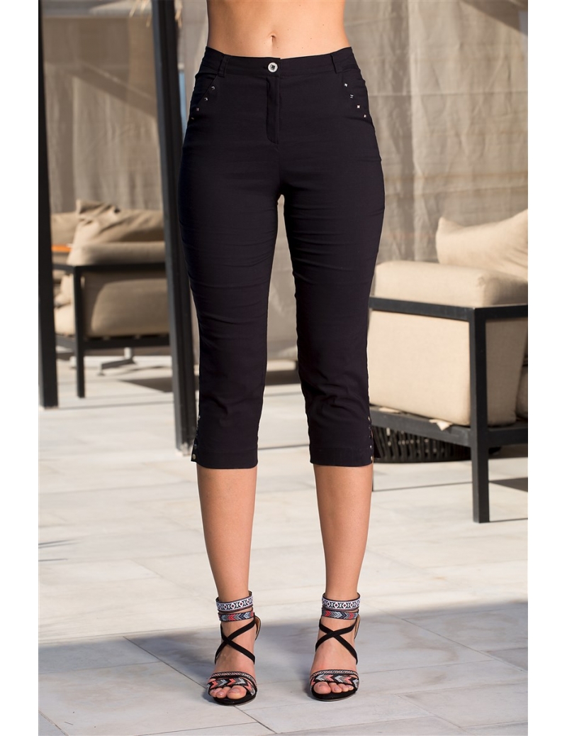 Pantacourt Femme Été Taille ElastiquePantacourt Bermuda Corsaire Taille Haute Décontracté