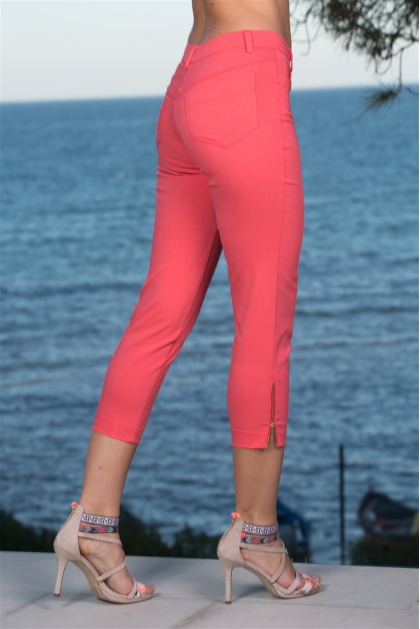 PANTACOURT ÉTÉ FEMME TOILE STRETCH ROUGE CORAIL VISTA
