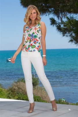 TOP ÉTÉ CHIC BLANC FEMME PETITES FLEURS À VOLANTS SALEM