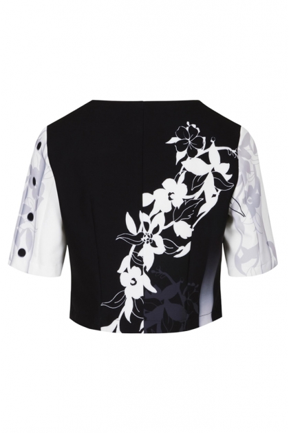 VESTE COURTE HABILLÉE CHIC NOIR ET BLANC À FLEUR DODY