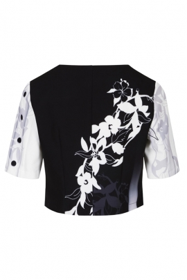 VESTE COURTE HABILLÉE CHIC NOIR ET BLANC À FLEUR DODY