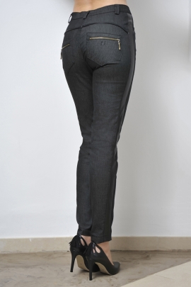 PANTALON JEAN FEMME SLIM NOIR ET FAUX CUIR BARCELONE