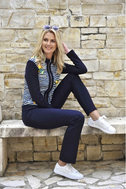 VESTE FEMME SPORT CHIC BLEU MARINE MOTIF CITRON FLORIDE