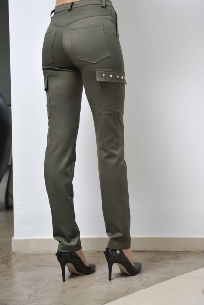 PANTALON FEMME TREILLIS CHIC KAKI MODE HIVER RITA