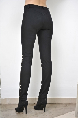 PANTALON SLIM NOIR CLOUTE MODE HIVER FEMME ROCK ROMA