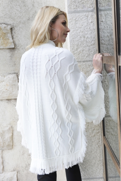 VESTE TRICOT BLANC CHIC MODE FEMME CASUAL HIVER ECLAT