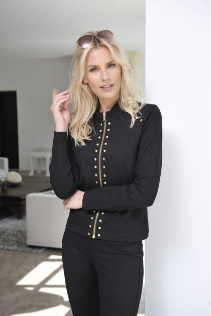 VESTE FEMME OFFICIER SPORT CHIC CLOUTE NOIR HIVER ILEANA