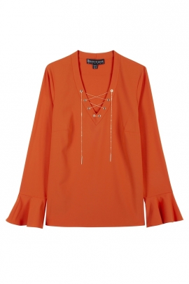 BLOUSE ORANGE CHIC MANCHE VOLANT MODE FEMME MODE CANDICE