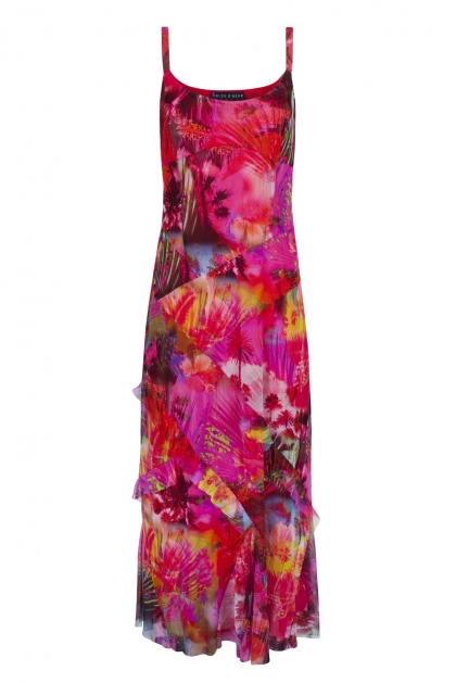 ROBE LONGUE VAPOREUSE FEMME RÉSILLE ROUGE IMPRIMÉ TWIN