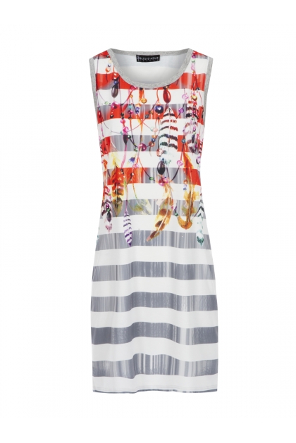 Robe été casual droite rayée motif plume femme Aquila