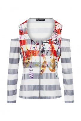 Gilet zippé à rayures & plumes mode été femme Cygne