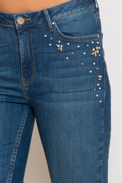 Jeans slim bleu foncé femme tendance et perles Marlon