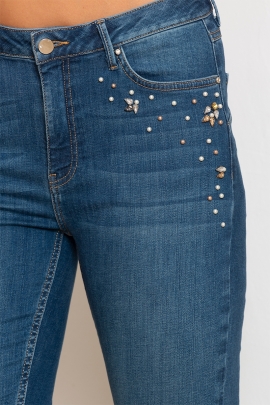 Jeans slim bleu foncé femme tendance et perles Marlon