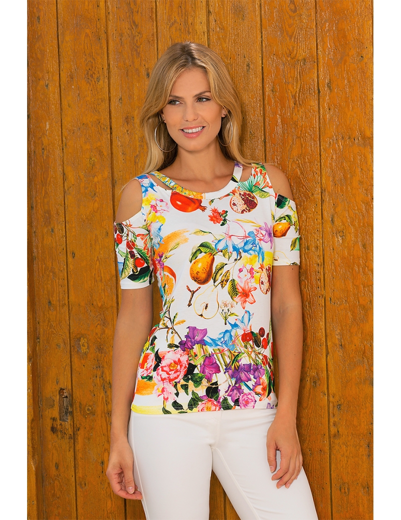 Tshirt col original imprimé coloré & manche courte Krabi l BLEU D'AZUR