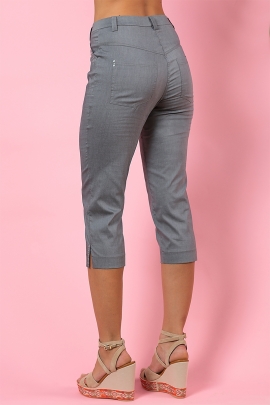 Pantacourt été femme taille haute toile stretch gris Ovo
