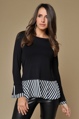 TSHIRT JERSEY DOUX GODET À RAYURES MODE HIVER FEMME TOMY