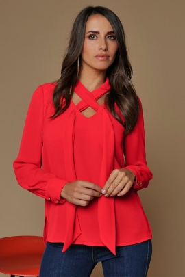 BLOUSE CRÊPE ROUGE CORAIL FLUIDE HIVER FEMME TRESOR