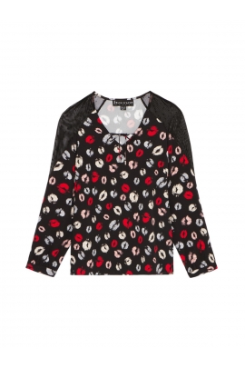 BLOUSE MOTIF BISOUS & PLUMETIS MODE HIVER FEMME CHIARA