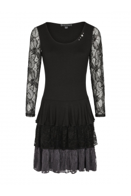 ROBE DENTELLE VOLANTS NOIR & AUBERGINE HIVER FEMME MADIE