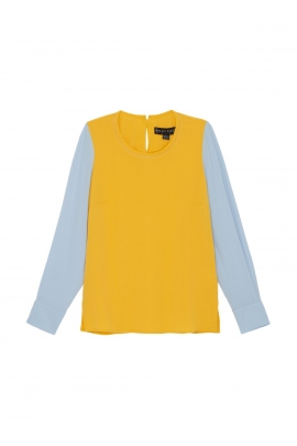 BLOUSE COL ROND EN CRÊPE BICOLORE MODE HIVER FEMME SUSIE