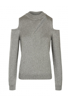 PULL MAILLE GRIS ARGENTÉ MODE HIVER FEMME TRICOT WEST