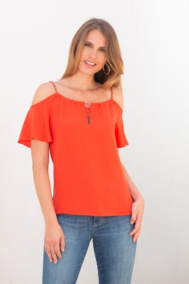 Top femme corail ornement chaine decoupe épaule Forever