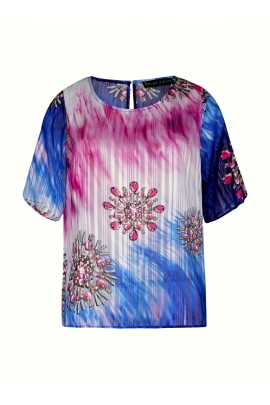 Blouse femme diamant rose bleu découpe épaule Belgrade