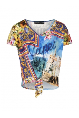 tshirt été femme à nouer en jersey fluide imprimé Luna