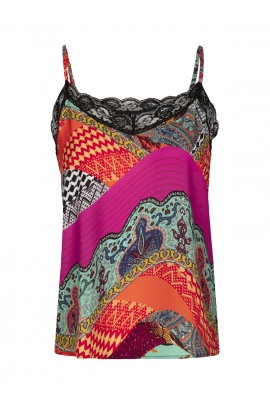 Top bretelle en satin touché mat motif ethnique Gipsy