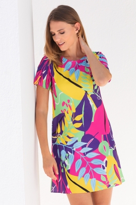 Robe été femme évasée crêpe imprimé multicolore Melody