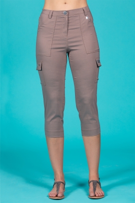 Pantacourt taupe été femme taille haute stretch Best