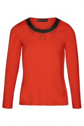 TSHIRT CARA FAUX-CUIR ROUGE