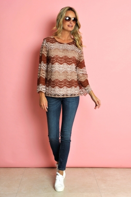 TOP FEMME DENTELLE MARRON BEIGE SUGAR