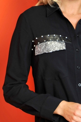 CHEMISE FEMME ROCK NOIR STRASS SEQUIN SINCLAIR BLEU D'AZUR