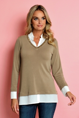 PULL CHEMISE MOLLY BEIGE ET BLANC BLEU D'AZUR