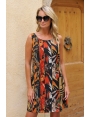 ROBE CHIC ETE EVASEE SANS MANCHES VOILE IMPRIME TROPICAL AZAELA