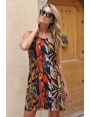 ROBE CHIC ETE EVASEE SANS MANCHES VOILE IMPRIME TROPICAL AZAELA