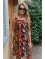 ROBE CHIC ETE EVASEE SANS MANCHES VOILE IMPRIME TROPICAL AZAELA