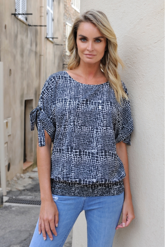 BLOUSE MANCHES COURTES IMRPIMÉ ANIMAL COUPE CONFORT SMOCKÉE MAMBA