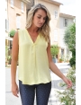 TOP JAUNE SATIN GAUFRÉ COL TUNISIEN SIENNE