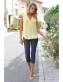 TOP JAUNE SATIN GAUFRÉ COL TUNISIEN SIENNE