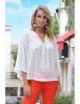 BLOUSE FEMME AMPLE BOHEME VOILE DEVORE BLANC LUREX COOPER