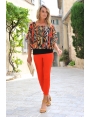 JEANS 7/8 TAILLE HAUTE COTON STRETCH ROUGE DAHLIA