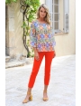 JEANS 7/8 TAILLE HAUTE COTON STRETCH ROUGE DAHLIA