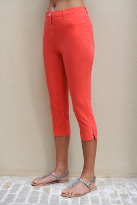 PANTACOURT POPELINE STRETCH TAILLE HAUTE ROUGE CORAIL DENVER