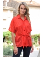 BLOUSE CHEMISE CHIC A NOUER VOILE DEVORE ROUGE ELANA